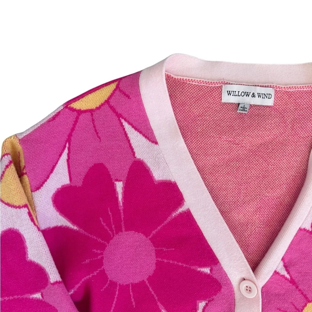 Willow & Wind Floral Pink & Yellow Retro Button Cardigan - Picture 4 of 6